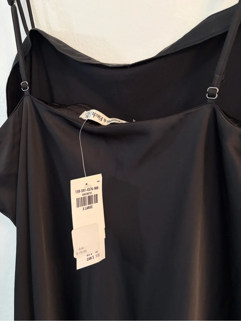 NWT Abercrombie and Fitch Black Satin Double-Strap Maxi Slip Dress